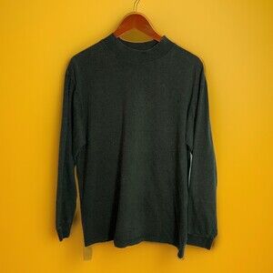 Vintage Key Elements Men Green Mock Neck Long Sleeve T Shirt USA Sz L